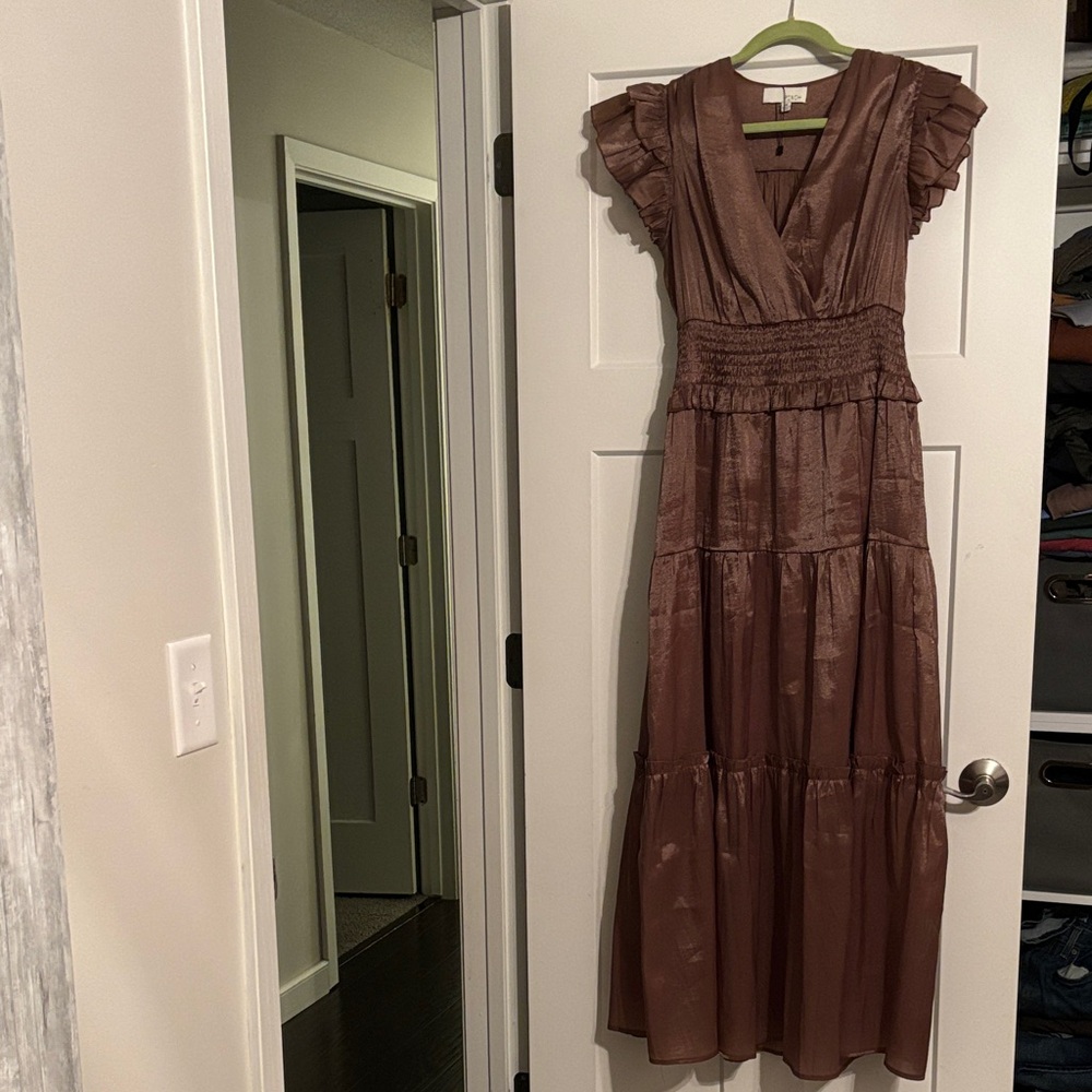 Maxi Dress with Ruffle Sleeves and Ruching